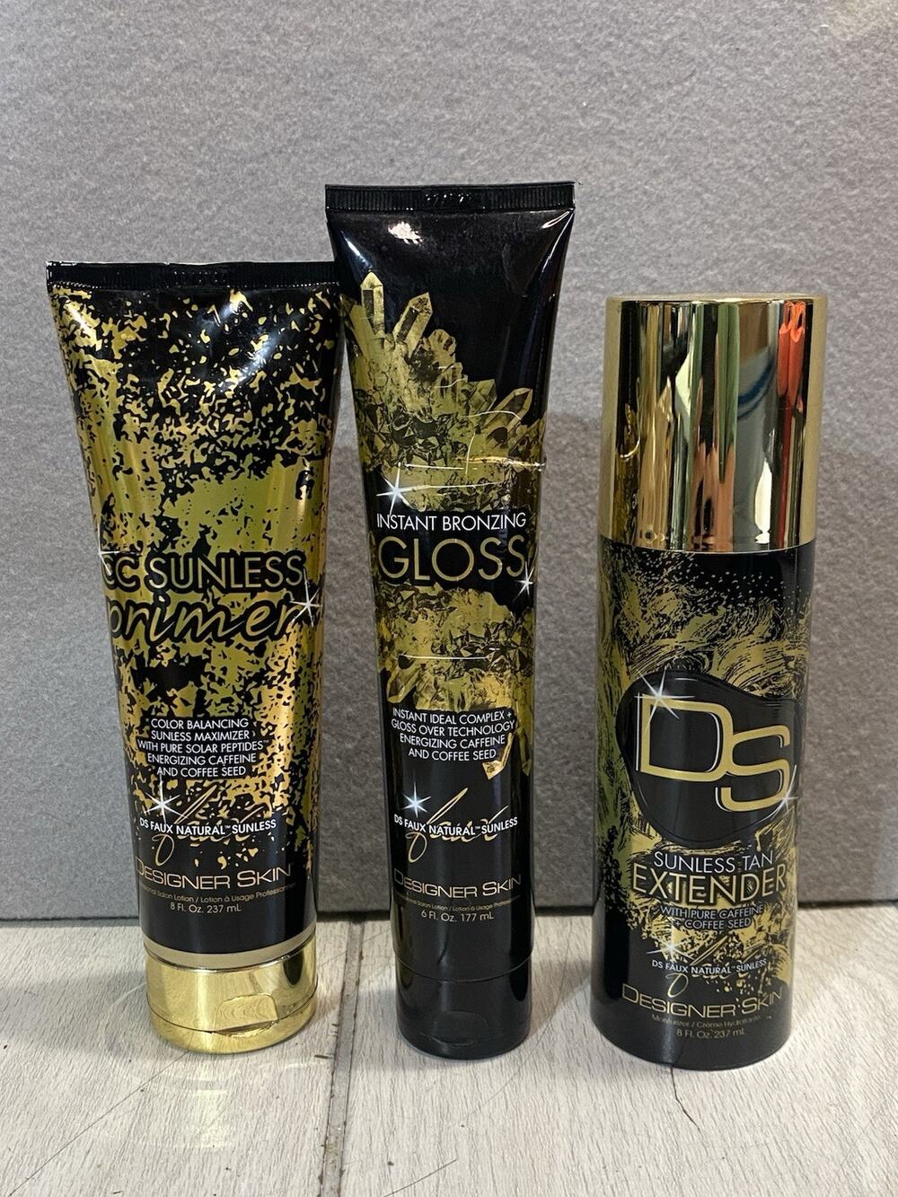 DS Designer Skin Sunless Tan Extender Faux Natural 8.5 Oz Spray & Gloss & Primer